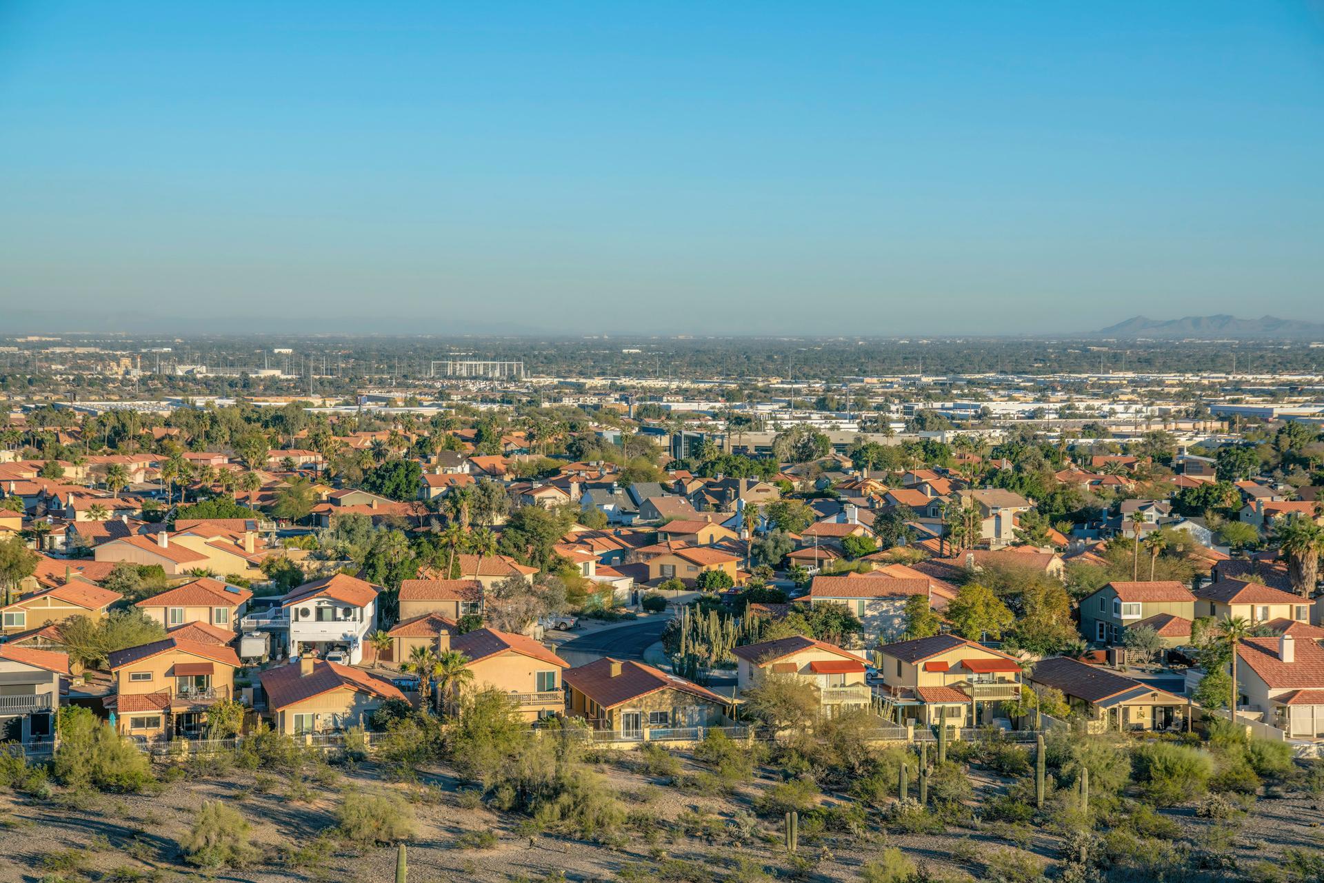 Phoenix, Arizona- Subdivision view from above at Pima Canyon hiking trail